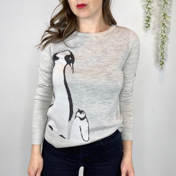 LOFT Sweaters - LOFT penguin sweater gray white wool blend 1089